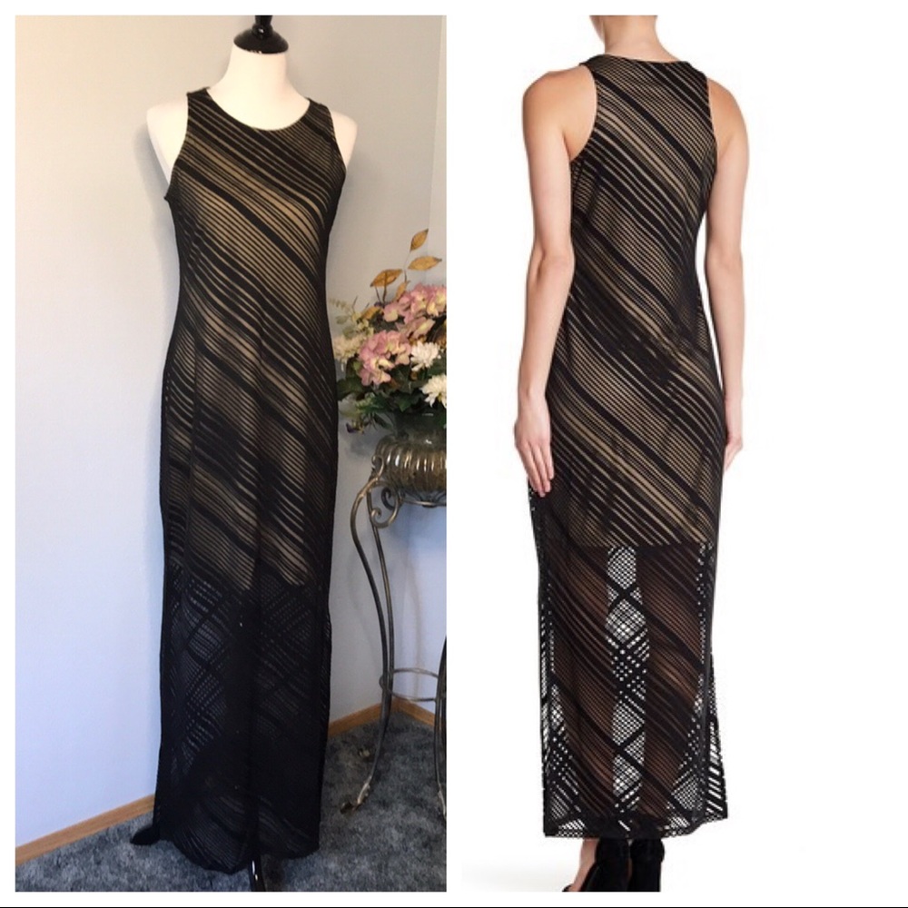 BURNT OUT STRIPED MAXI DRESS by 14th Place